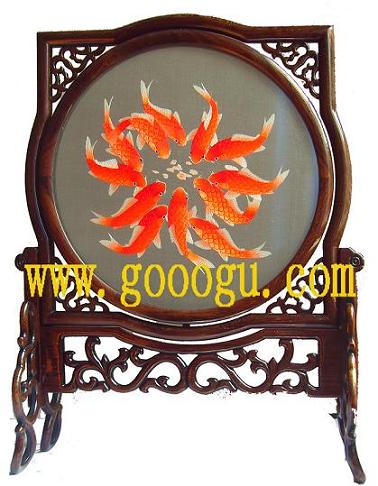 一團(tuán)紅魚雙面繡,十二紅魚蘇繡,蘇州刺繡工藝品