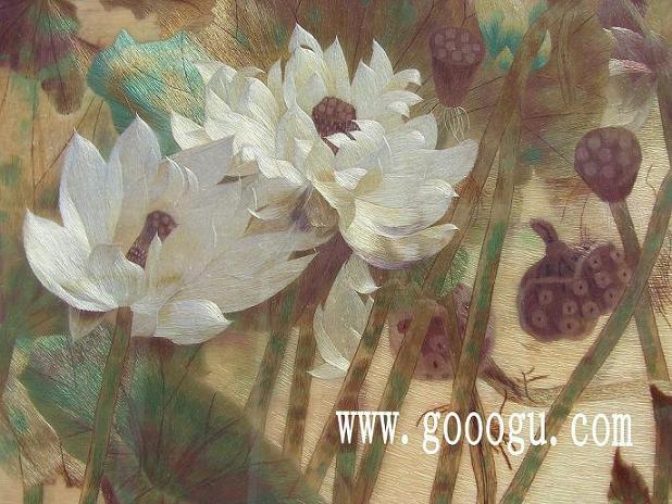 荷花蘇繡畫，高檔刺繡畫，蘇繡精品畫
