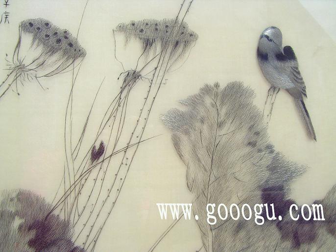 素雅荷花，手工刺繡精品畫，高檔掛畫