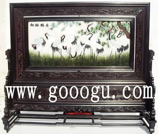 松齡鶴壽雙面繡，蘇州雙面繡精品，檀木刺繡蘇繡