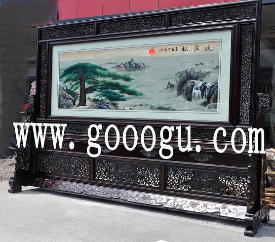 迎客松屏風(fēng)，大型刺繡屏風(fēng)，大堂屏風(fēng)，大廳屏風(fēng)