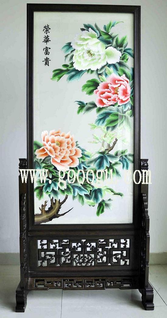 牡丹刺繡雙面繡，榮華富貴雙面繡玄關屏風，蘇州手工刺繡繡品