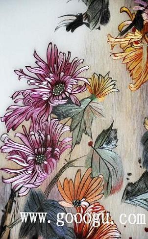 刺繡精品畫(huà)，蘇繡收藏品，刺繡奢侈品，菊：刺繡細(xì)節(jié)