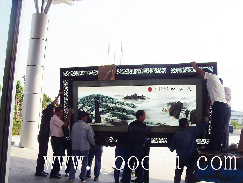 馬鋼山中鋼集團蘇繡屏風，刺繡屏風，迎客松屏風