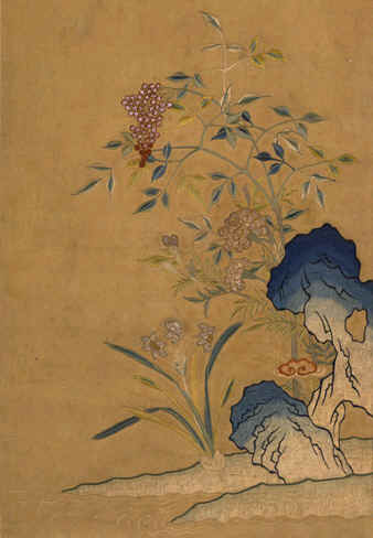 刺繡名品，清朝，道光年間，刺繡天竹水仙圖（軸），蘇繡名作